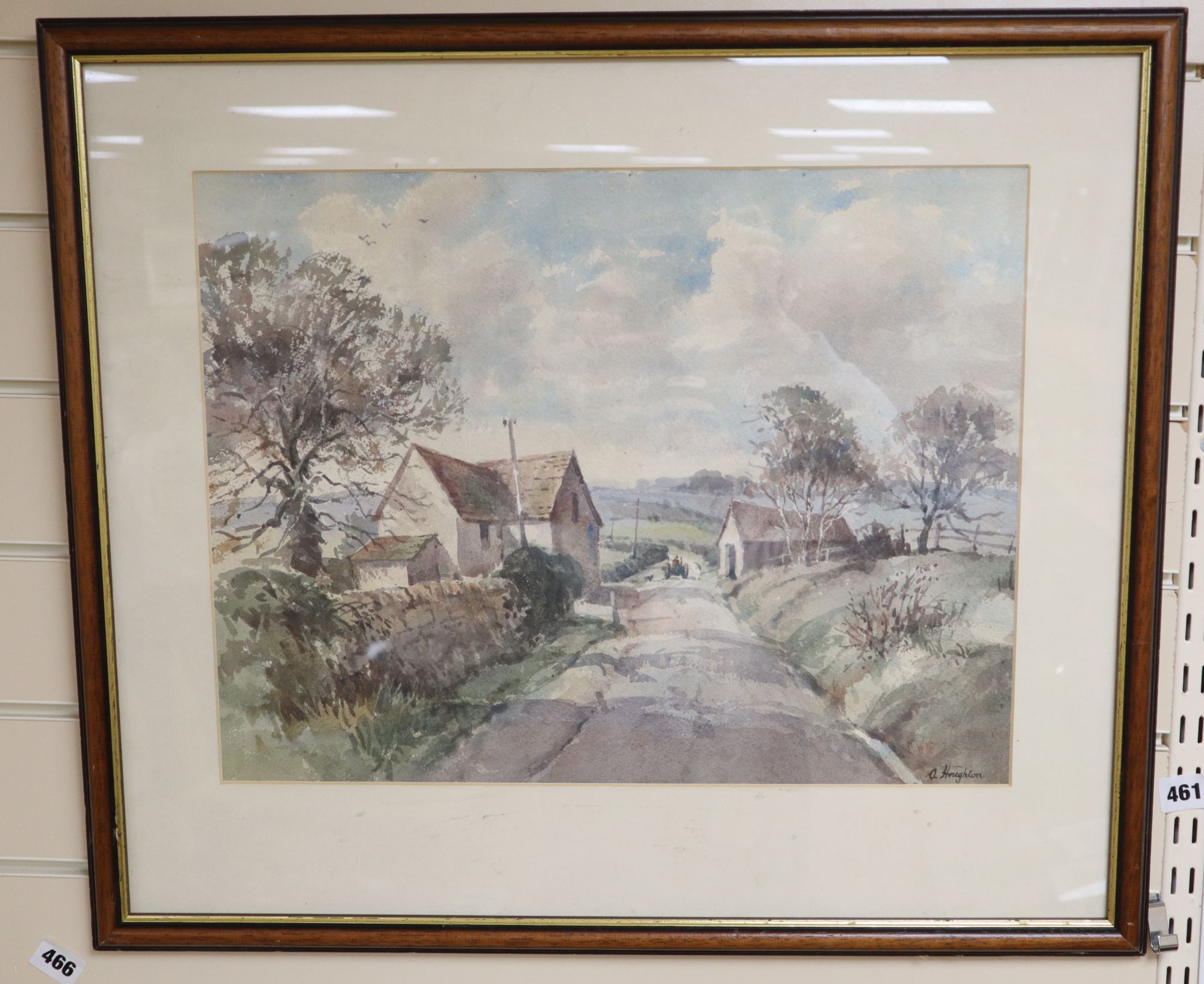Albert Houghton (Wapping Group), watercolour, Rustic landscape with tractor on a lane, signed, 36 x 48cm
